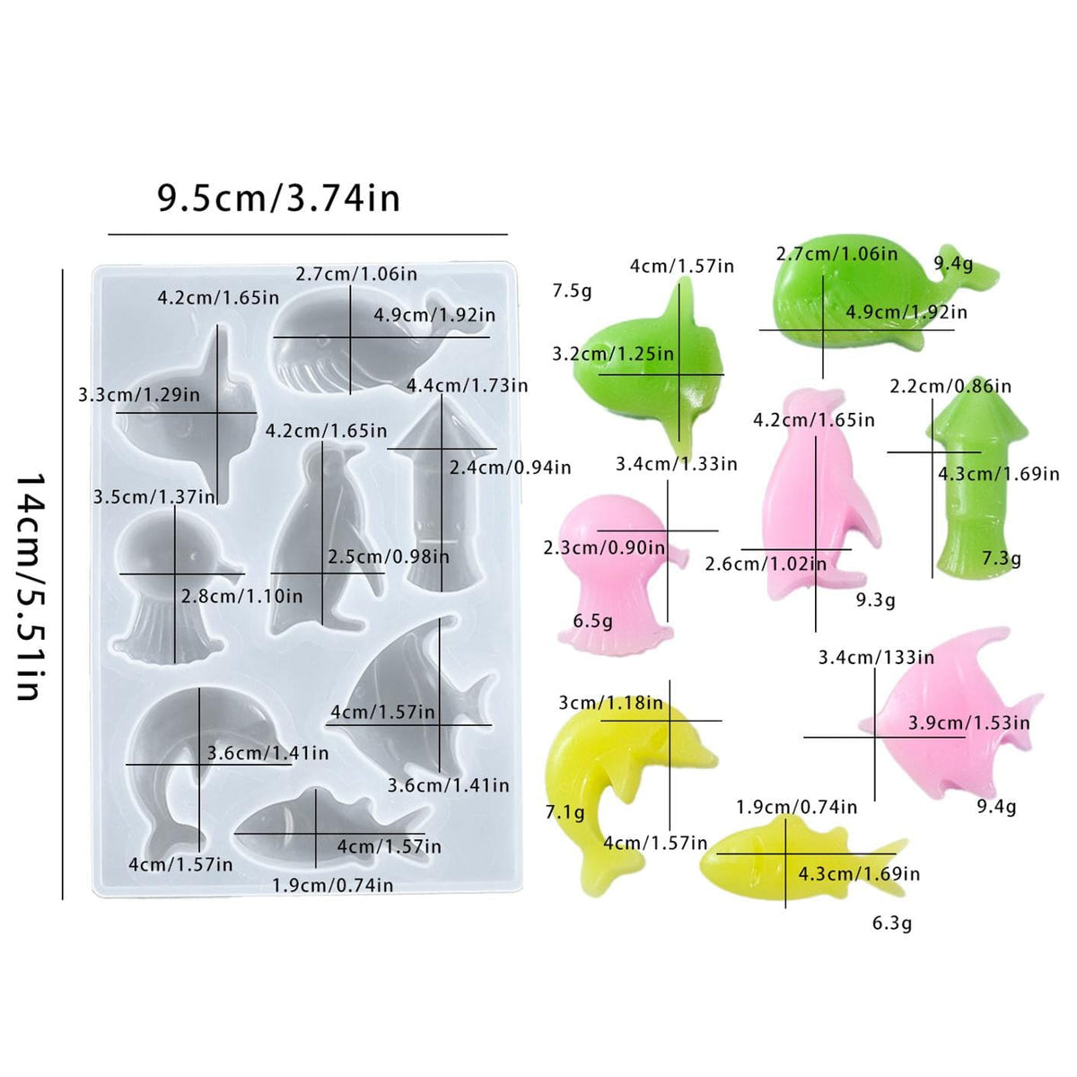My Store Silicon Mould 8Pcs Sea Animals Mould