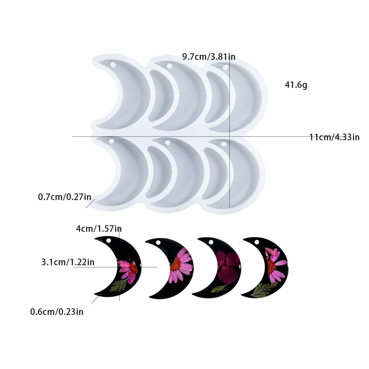 My Store Silicon Mould 6 Cavity Moon Keychain & Jewellery Mould