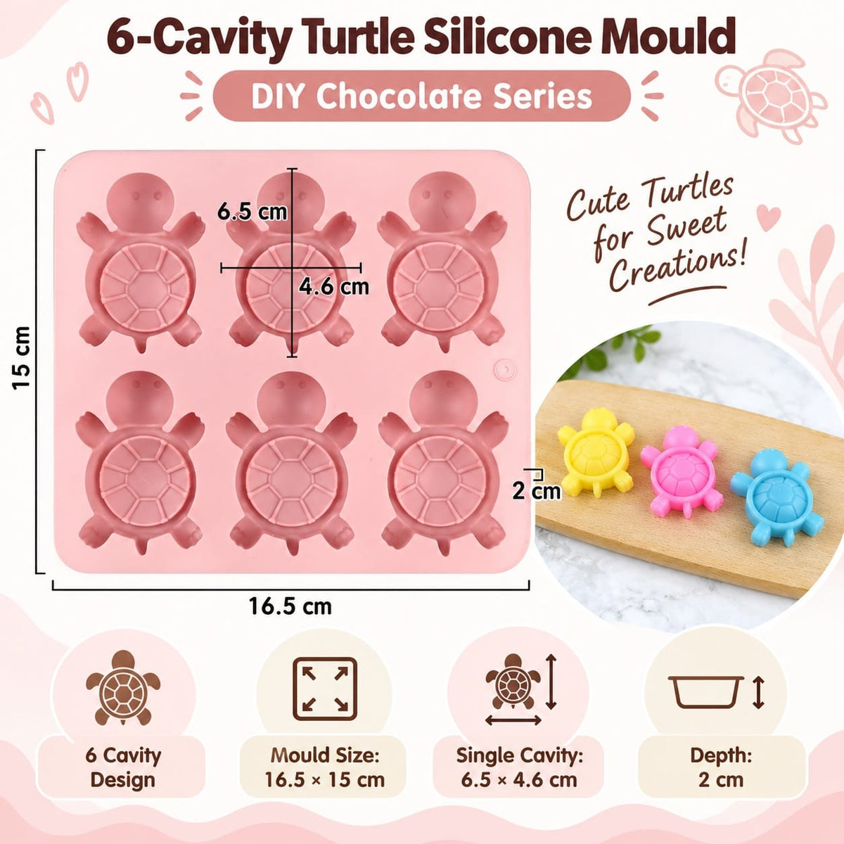 6-Cavity Turtle Silicone Mould for Concrecast Art – 16.5 × 15 CM | Approx. 2 CM Deep SM1495