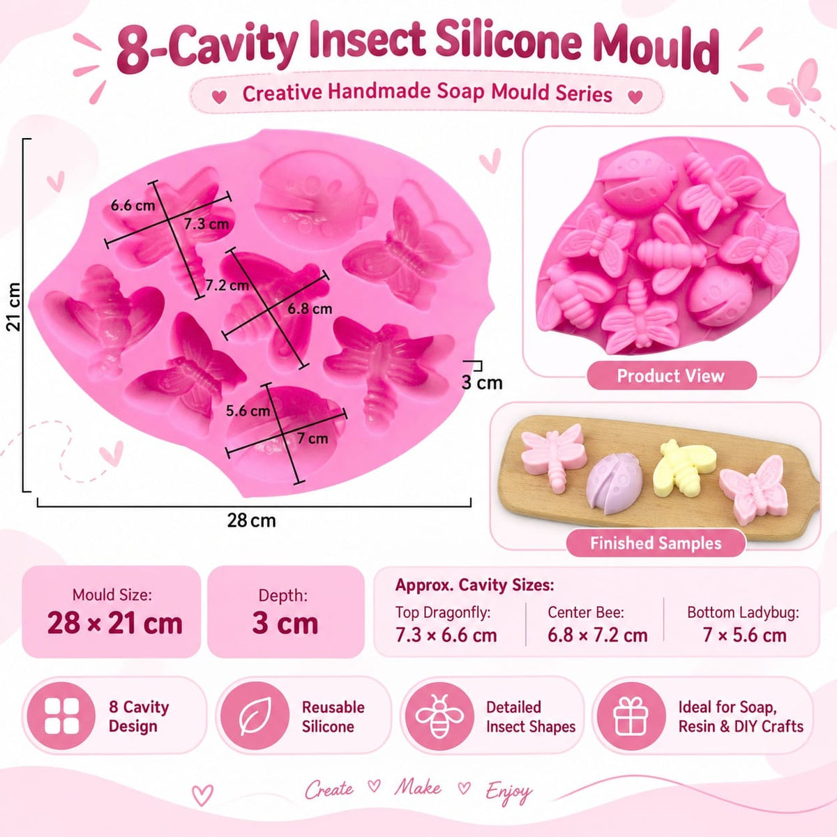 8-Cavity Insect Silicone Mould for Concrecast Art – 28 × 21 CM | Approx. 3 CM Deep SM1497