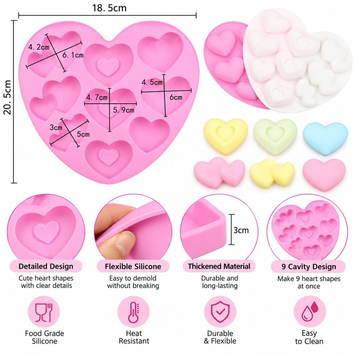 9-Cavity Heart Silicone Mould – 18.5 × 20.5 CM | Best for Concrecast Art & DIY Crafts SM1501