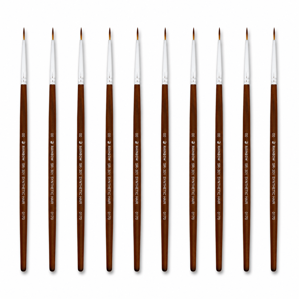 Rainbow India No. 00 Pointed Round Synthetic Hair Detail Paint Brush – Pack Of 10 Pieces