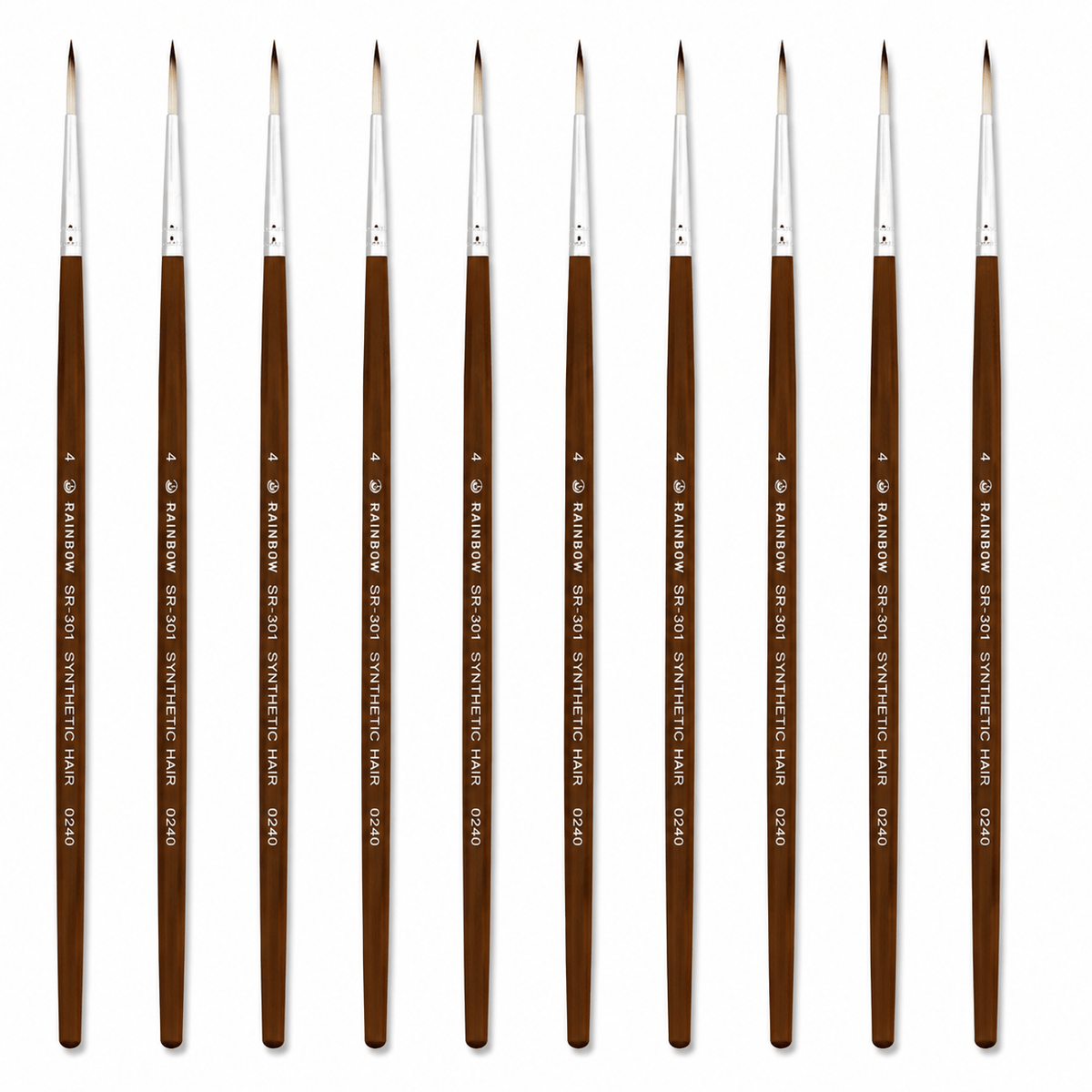 Rainbow India No. 4 Pointed Round Synthetic Hair Detail Paint Brush – Pack Of 10 Pieces