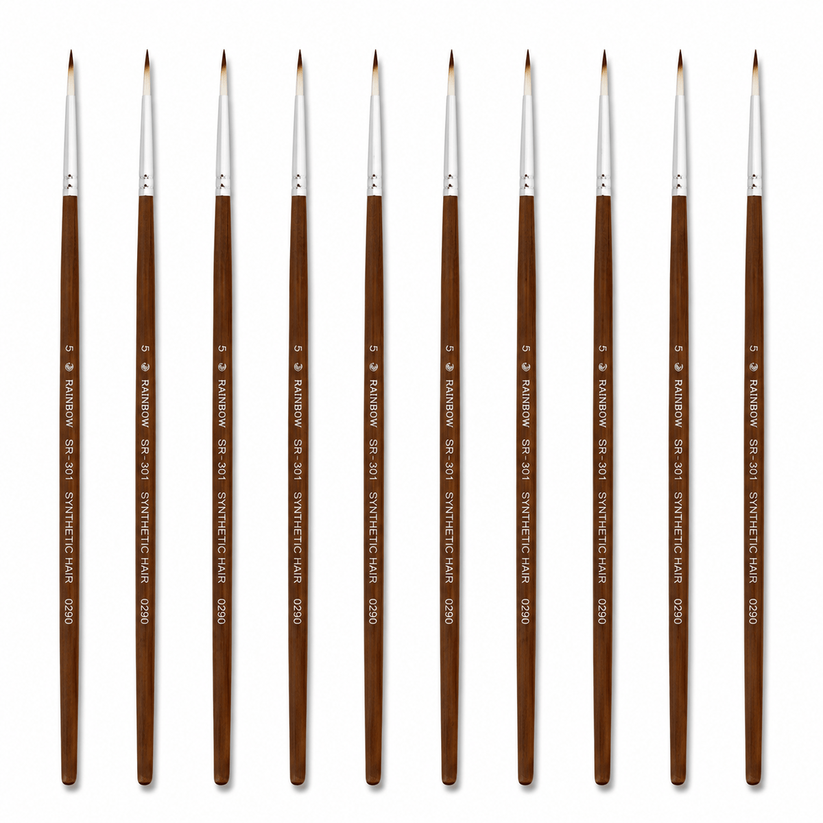 Rainbow India No. 5 Pointed Round Synthetic Hair Detail Paint Brush – Pack Of 10 Pieces