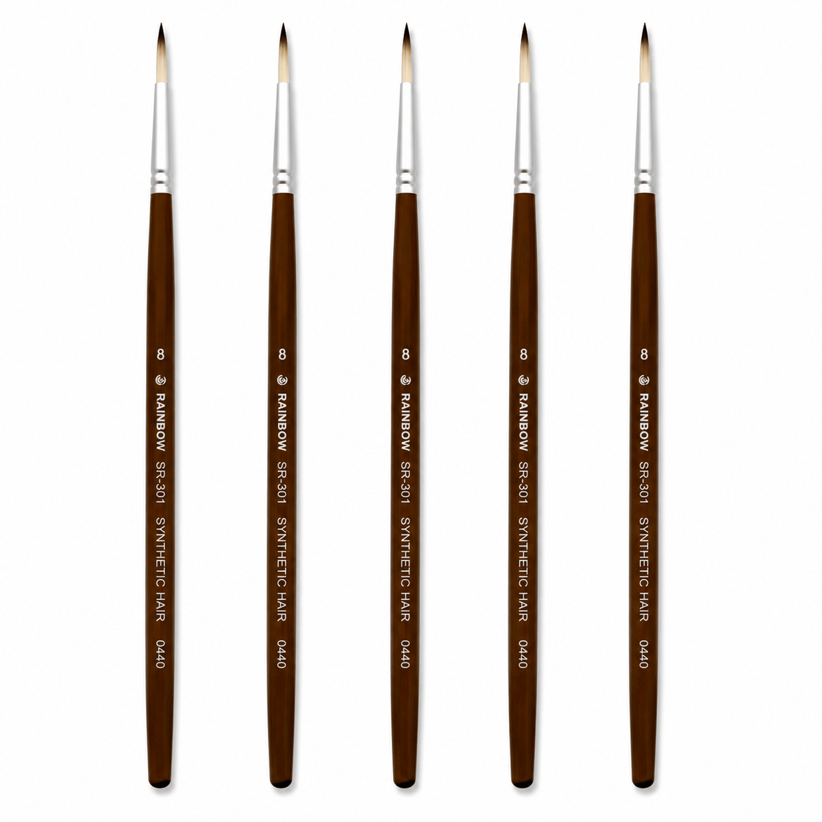 Rainbow India No. 8 Pointed Round Synthetic Hair Detail Paint Brush – Pack Of 5 Pieces