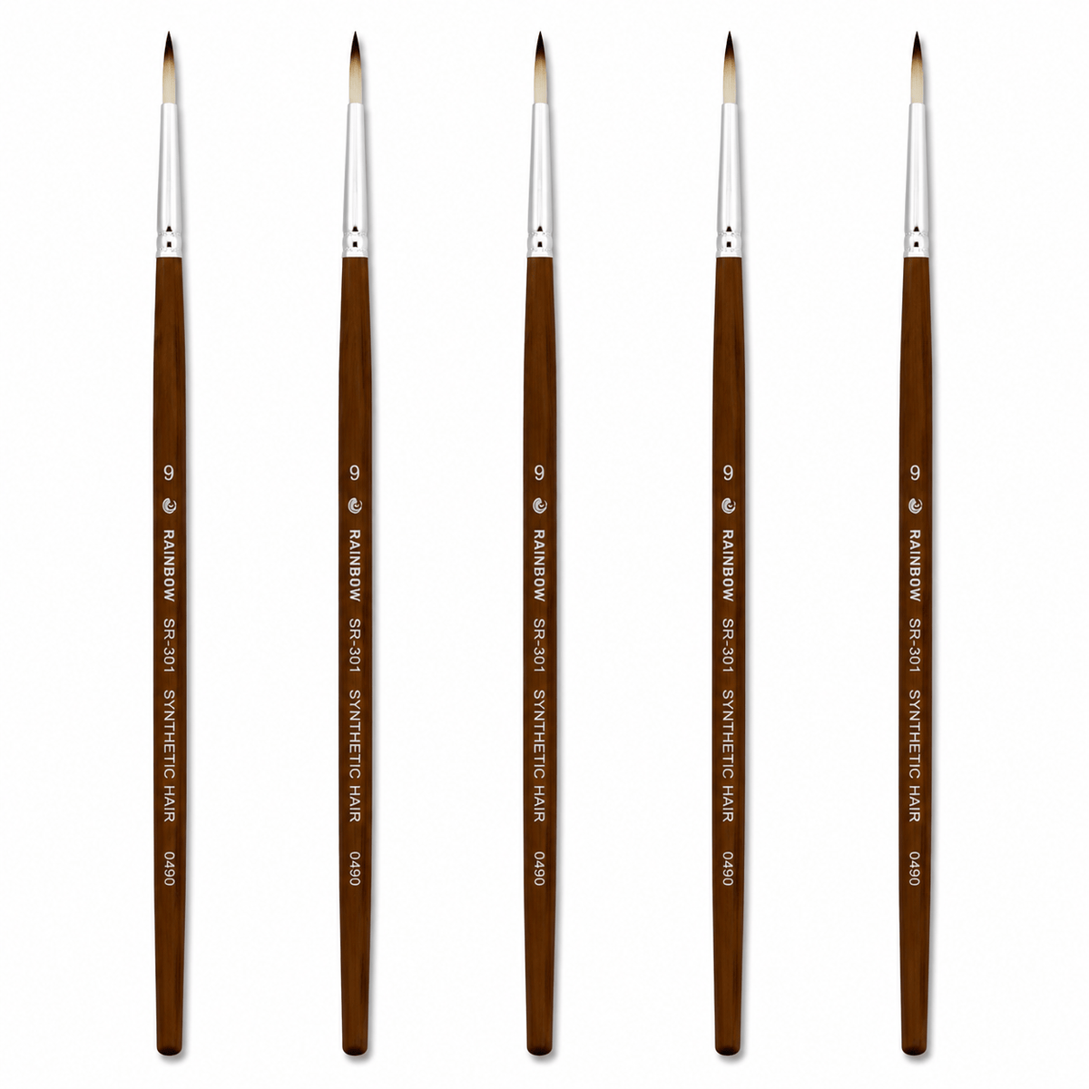 Rainbow India No. 9 Pointed Round Synthetic Hair Detail Paint Brush – Pack Of 5 Pieces