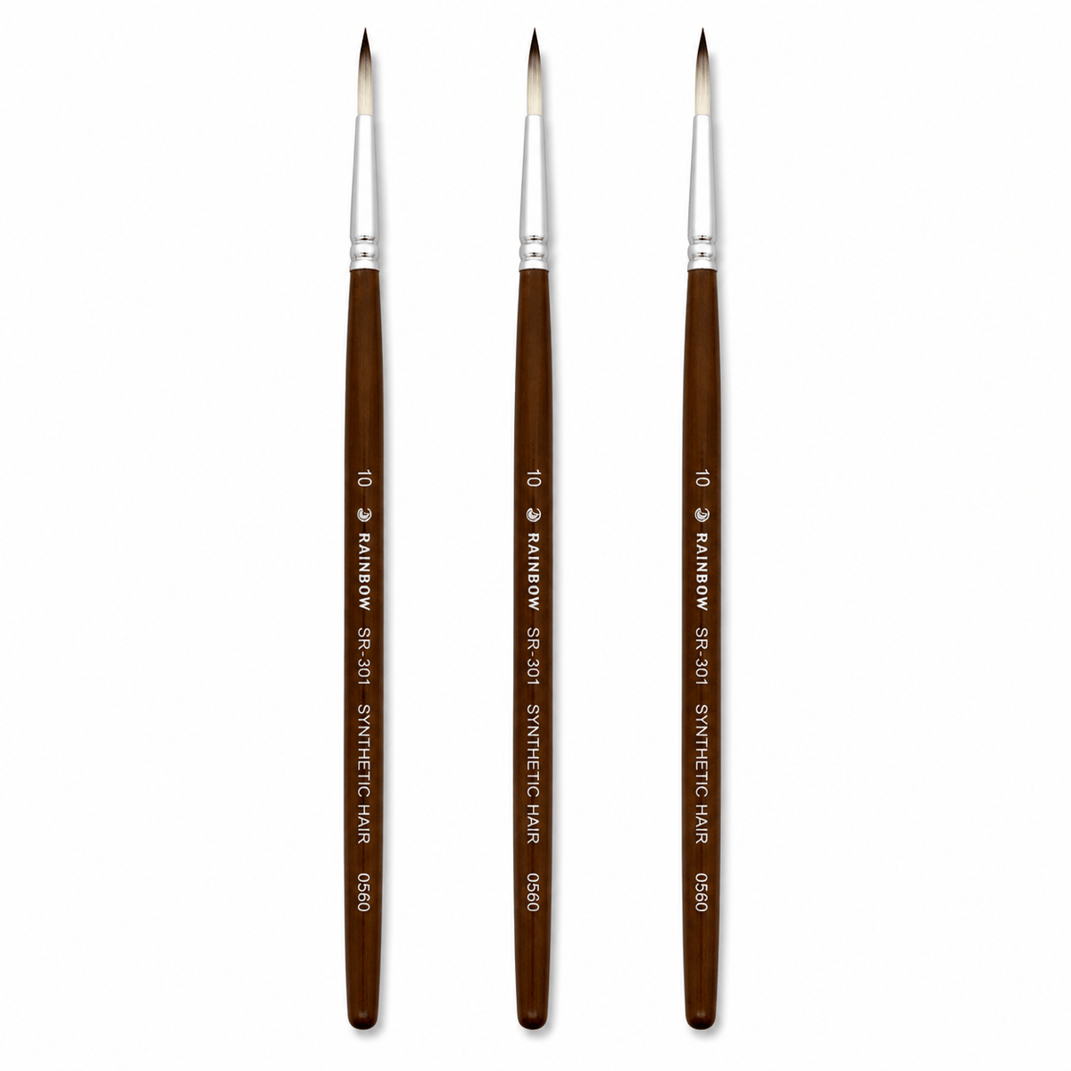Rainbow India No. 10 Pointed Round Synthetic Hair Detail Paint Brush – Pack Of 3 Pieces