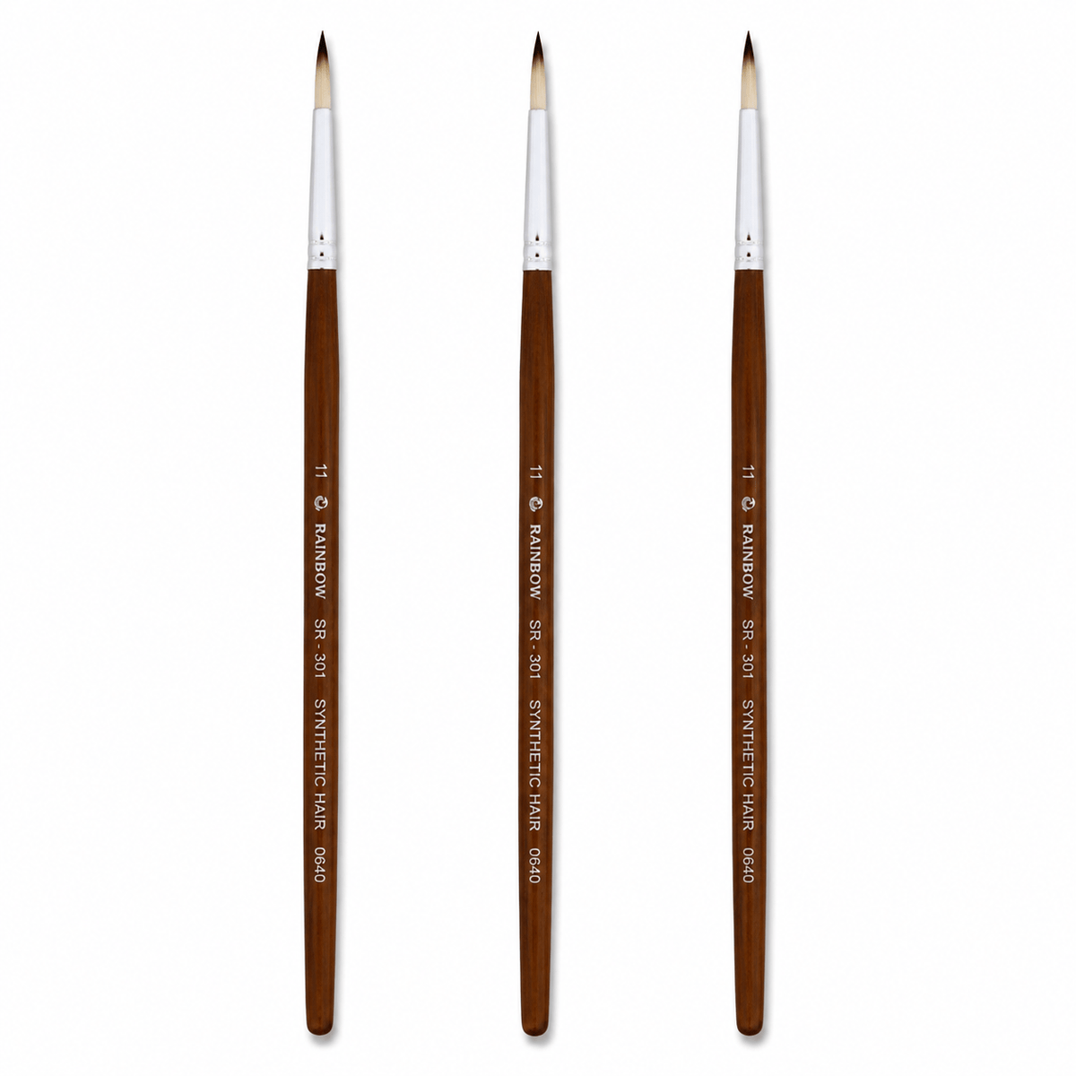 Rainbow India No. 11 Pointed Round Synthetic Hair Detail Paint Brush – Pack Of 3 Pieces