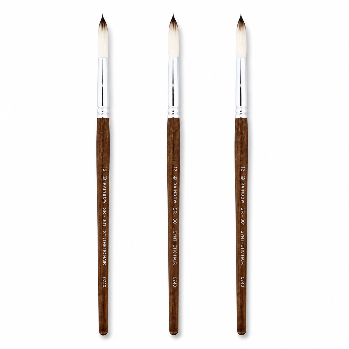 Rainbow India No. 12 Pointed Round Synthetic Hair Detail Paint Brush – Pack Of 3 Pieces