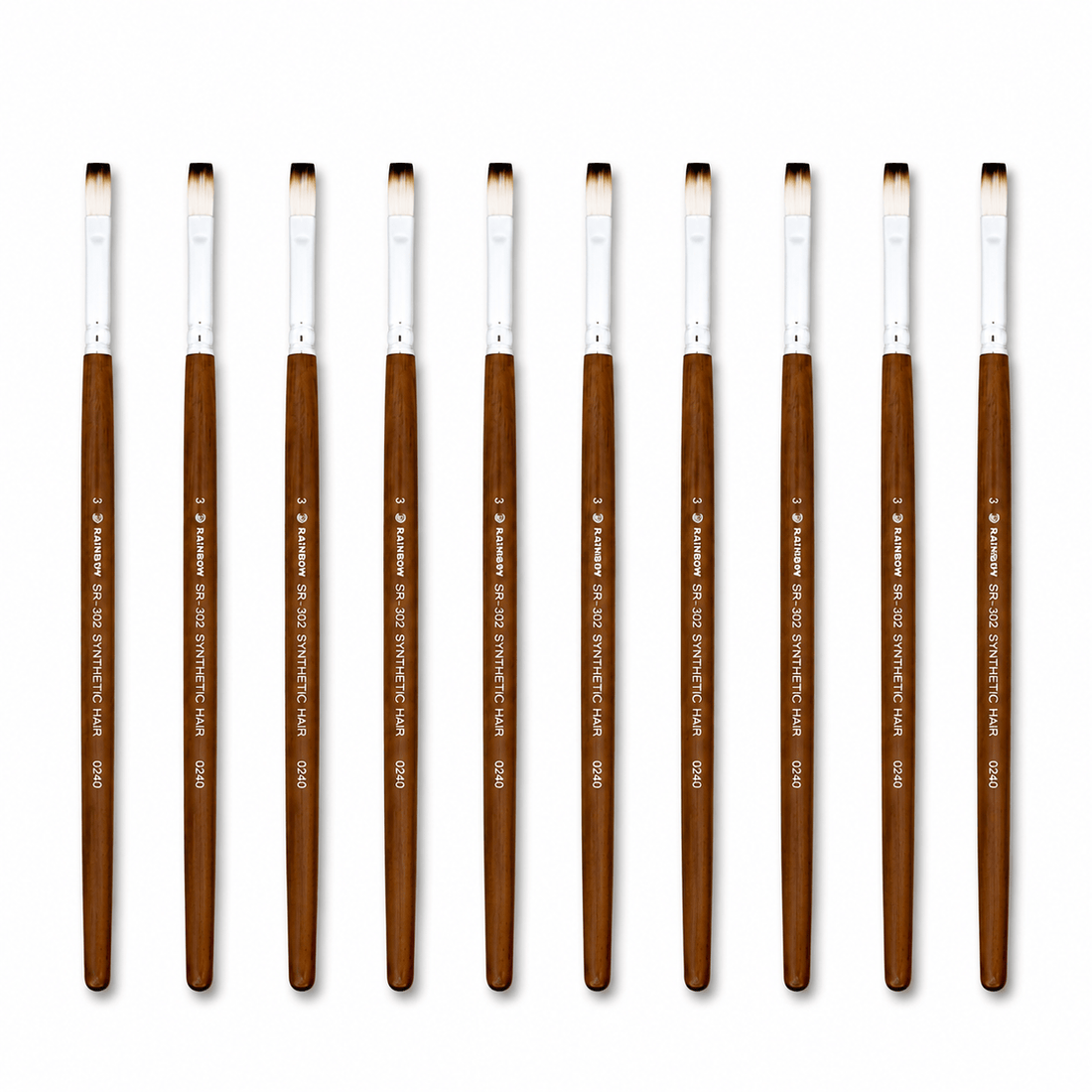 No. 3 Flat Synthetic Hair Paint Brush – Pack Of 10 Pieces SR30203