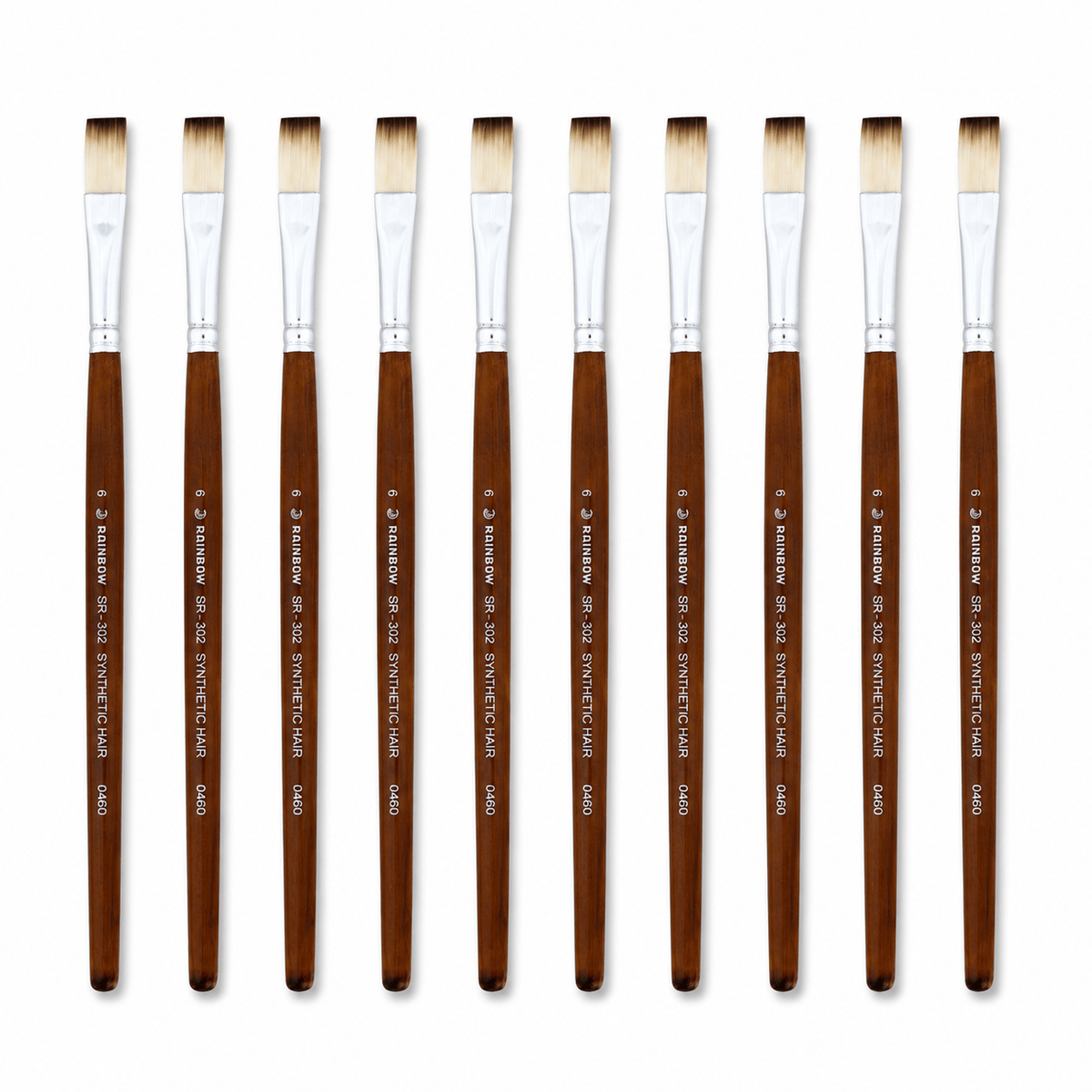 Rainbow India No. 6 Flat Synthetic Hair Paint Brush – Pack Of 10 Pieces