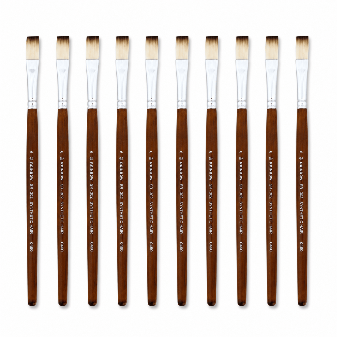 No. 6 Flat Synthetic Hair Paint Brush – Pack Of 10 Pieces SR30206