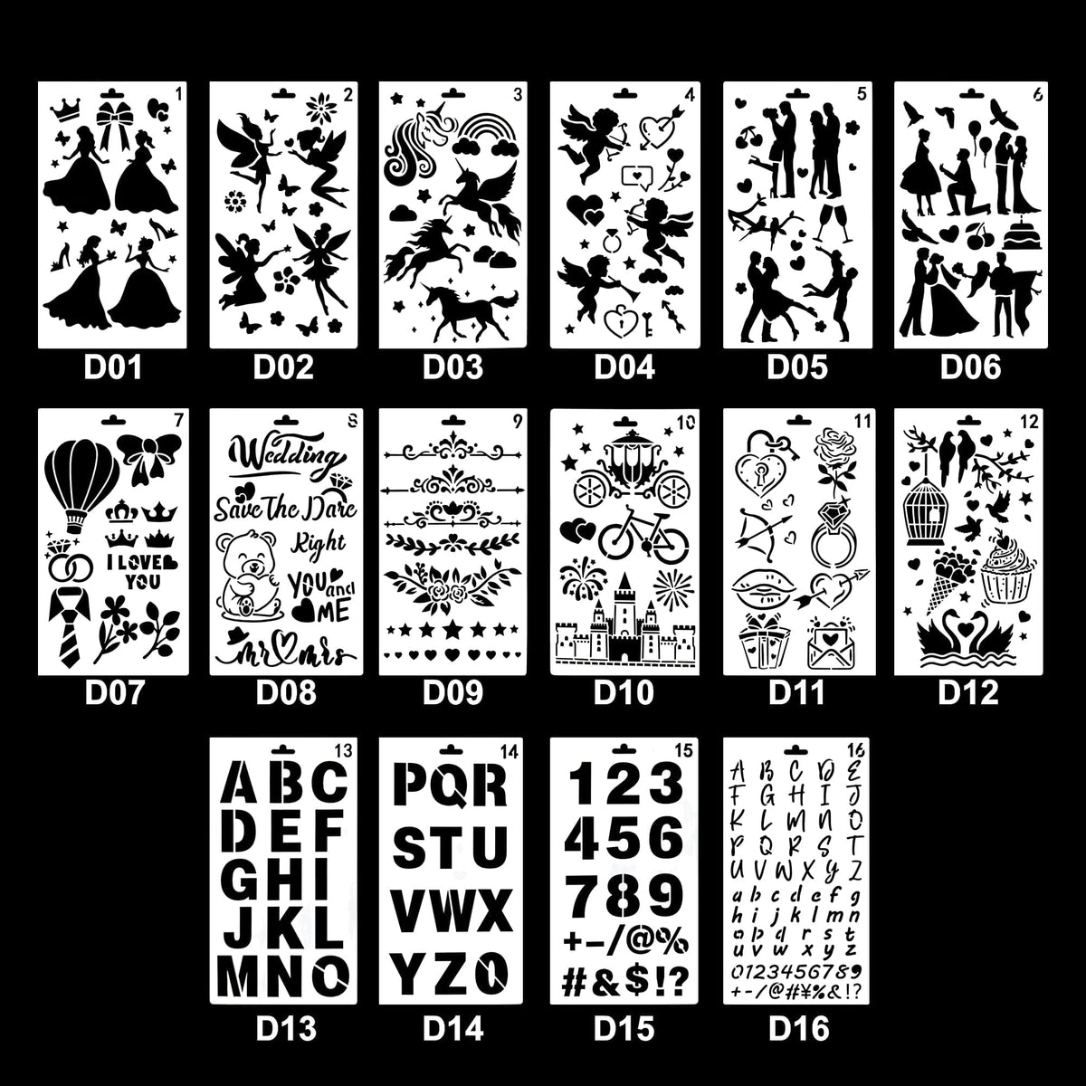 16 In 1 Love Element Theme Stencil Set STESET001