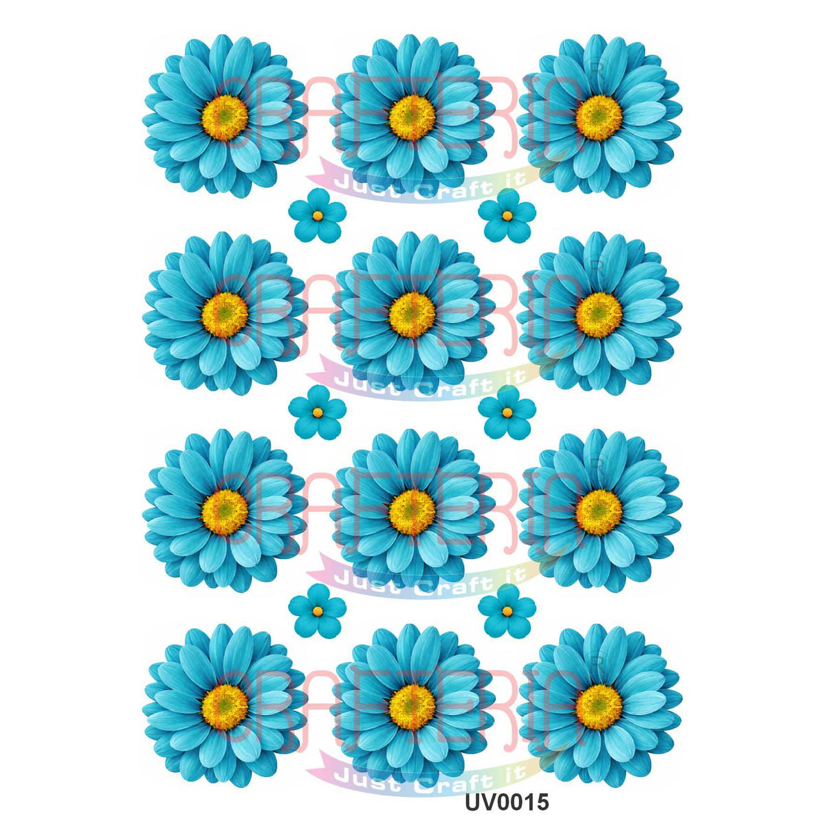 Crafteria Ferozi Blue Daisy Flowers UV DTF Sticker