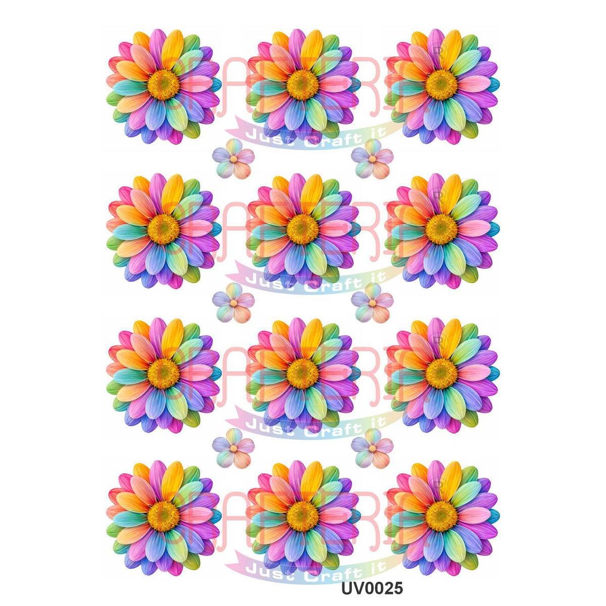 Crafteria Pastel Rainbow Daisy Flowers UV DTF Sticker