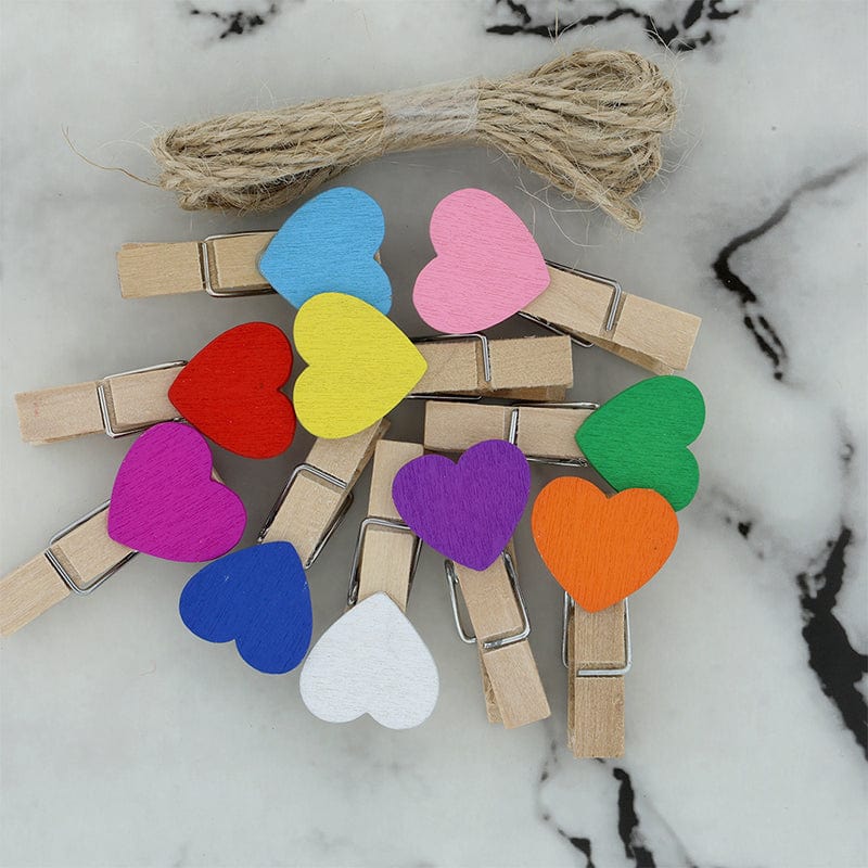 Crafteria 3.5Cm Heart Wooden Clip With 2m Jute Dori