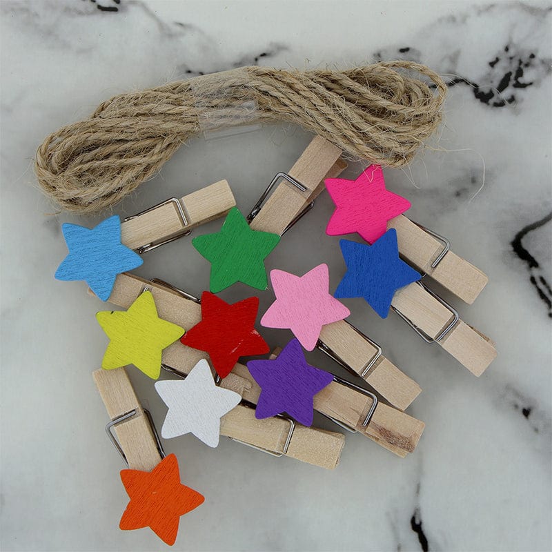 Crafteria 3.5Cm Star Wooden Clip With 2m Jute Dori