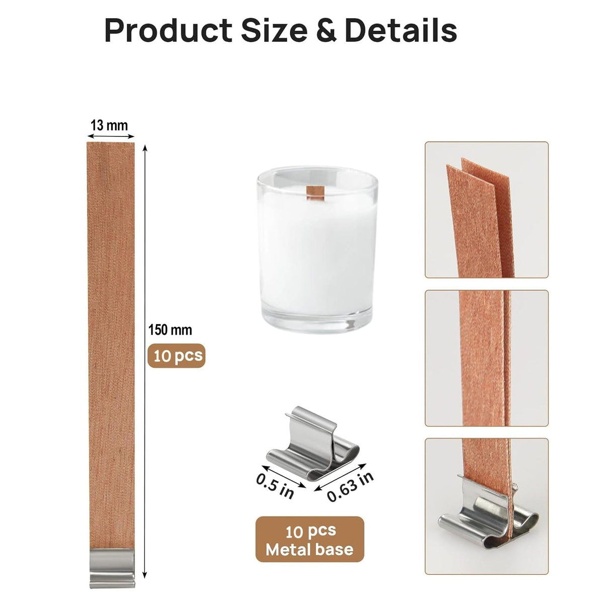 My Store Candle 1.3 X 13 / 10Set/Pkt Wooden Wick 1mm Thick With Metal Holder
