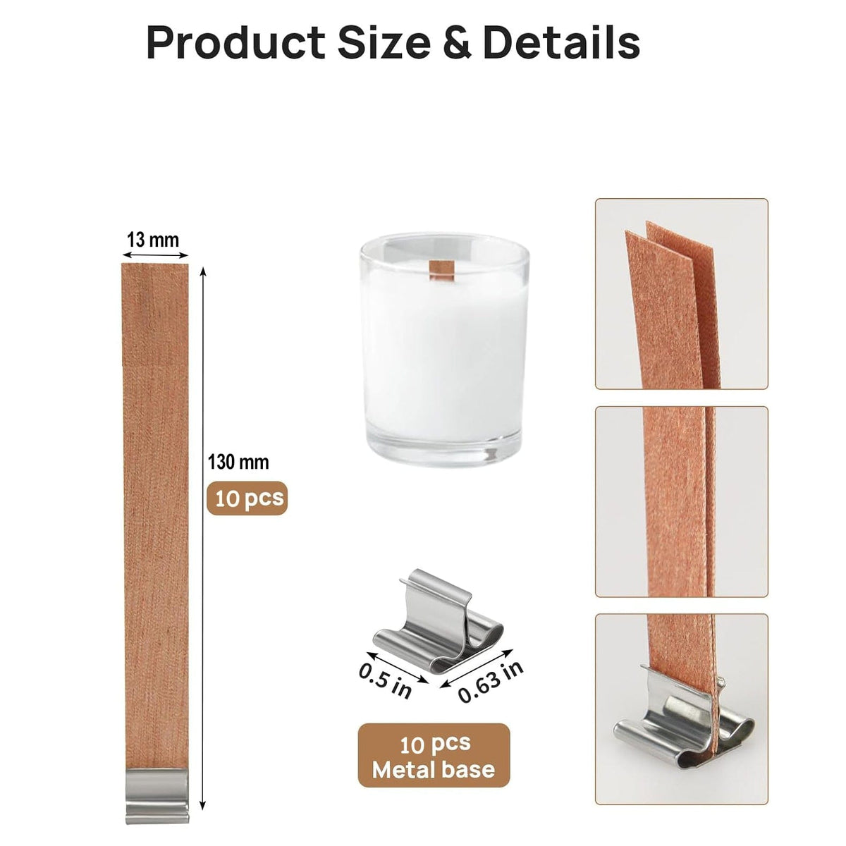 My Store Candle 1.3 X 7.5 / 10Set/Pkt Wooden Wick 1mm Thick With Metal Holder