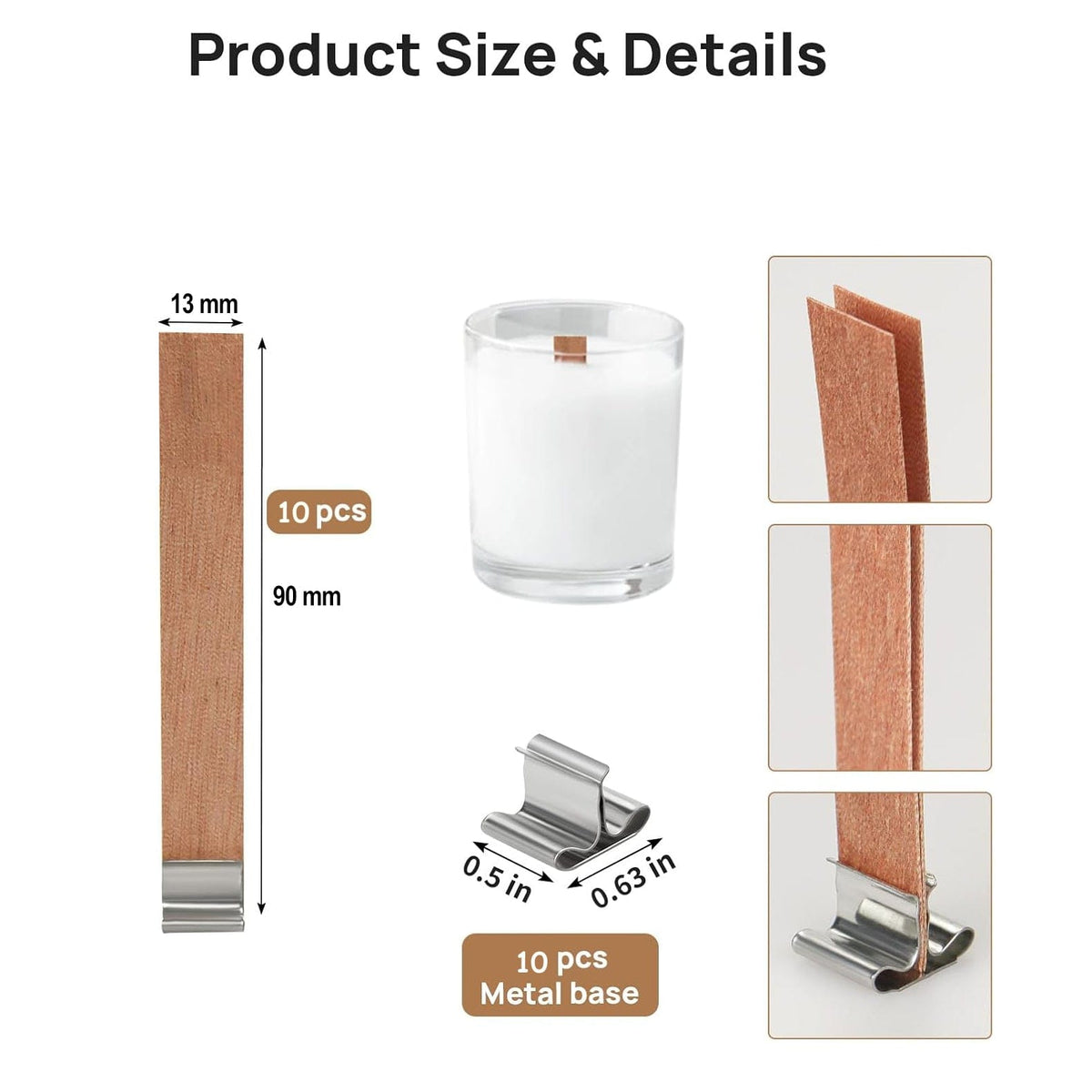 My Store Candle 0.8 X 9 / 10Set/Pkt Wooden Wick 1mm Thick With Metal Holder