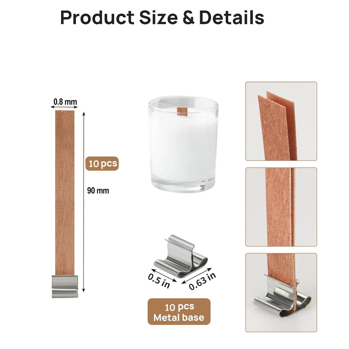 Wooden Wick 1mm Thick With Metal Holder (0.8 X 9) (10Set/Pkt)
