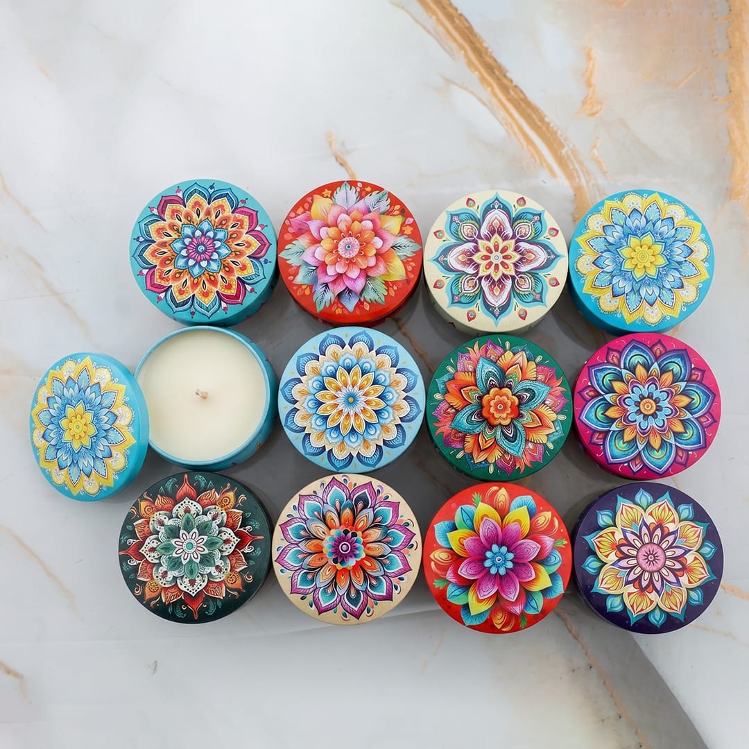 12 Pcs Mandala Pattem Tin Jar WX316