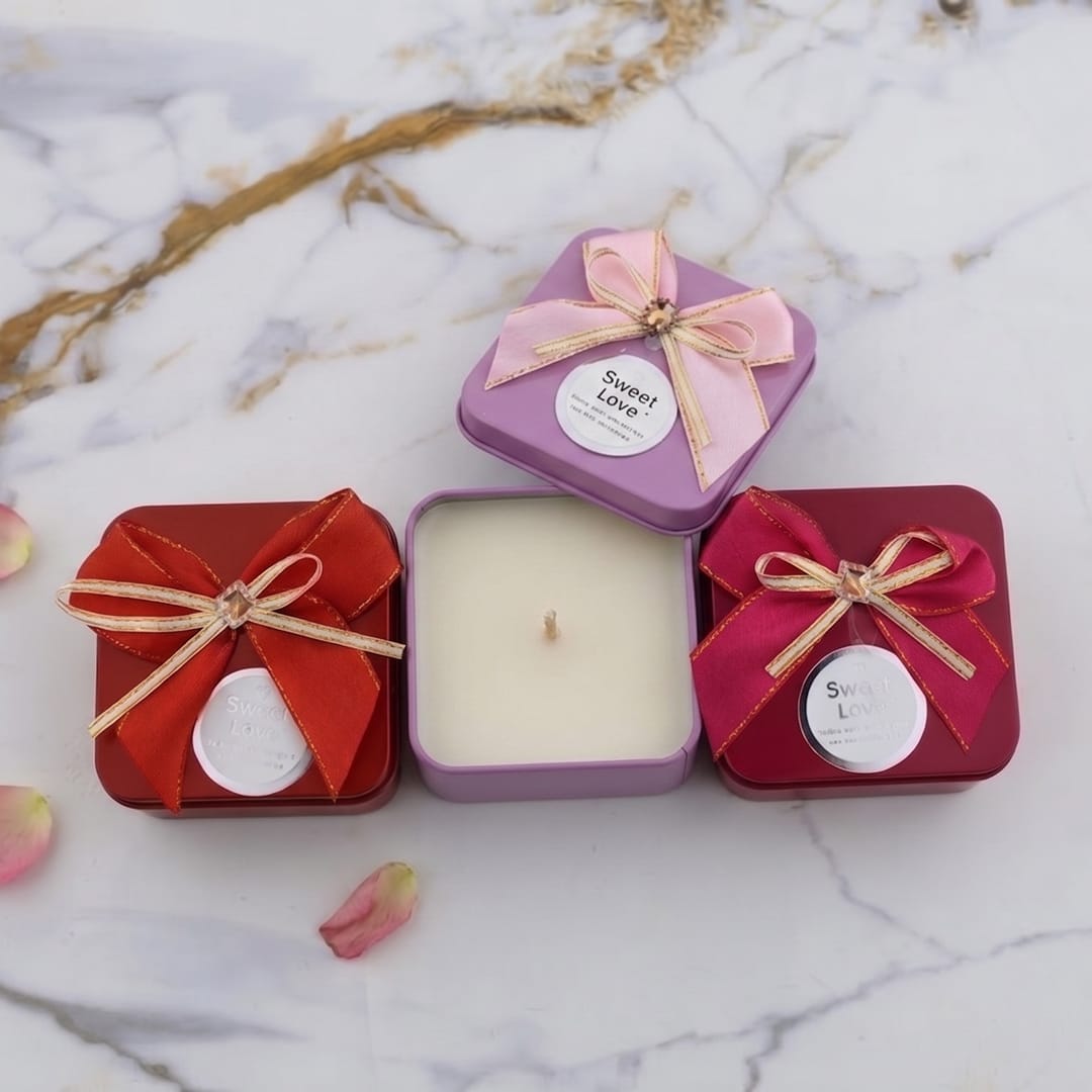 12 Pcs Square Shape Sweet Love With Bow Tin Jar WX322